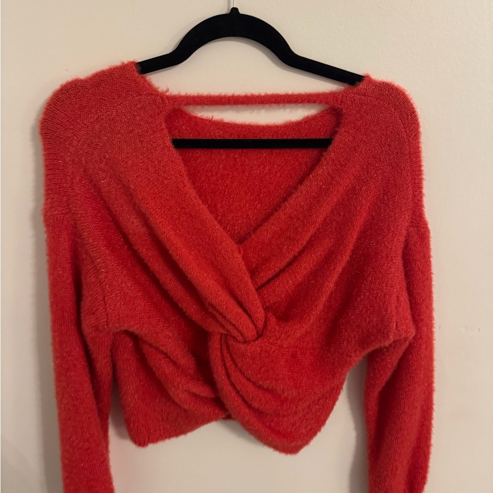 Cozy Red Twist Front Sweater